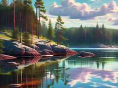 summer-landscape-in-karelia-with-pine-trees-and-shimmering-water-captured-in-the-style-of-artgerm-an