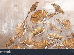 stock-photo-art-painted-golden-leaves-in-pastel-technique-on-a-texture-wall-photo-wallpaper-in-the-i