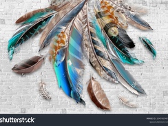 stock-photo--d-picture-of-colorful-feathers-on-a-brick-background-for-digital-printing-wallpaper-cus