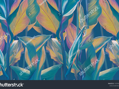 stock-photo-drawn-exotic-tropical-leaves-on-blue-wall-floral-background-design-for-wallpaper-photo-w