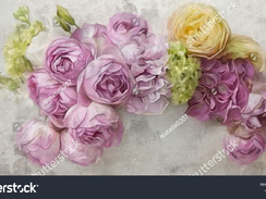 stock-photo-flowers-painted-on-a-concrete-wall-bouquet-flowers-peonies-hydrangea-roses-on-the-wall-g