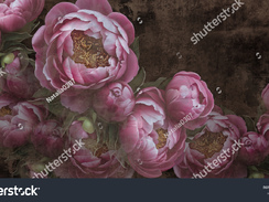 stock-photo-flowers-painted-on-a-concrete-wall-peonies-on-the-wall-grunge-texture-photo-wallpaper-wa