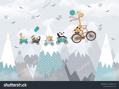 stock-photo-children-s-picture-animals-on-a-bicycle-fly-through-the-sky-against-the-background-of-mo