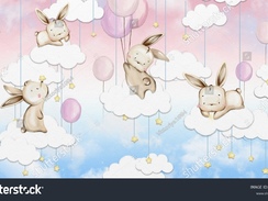 stock-photo-four-cute-bunnies-flying-on-clouds-among-balloons-and-stars-on-a-light-gradient-backgrou
