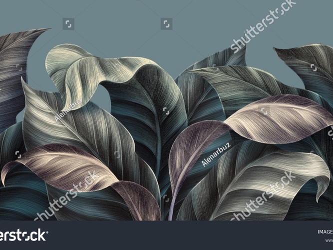 stock-photo-blue-vintage-tropical-leaves-in-seamless-border-design-premium-wallpaper-luxury-silver-grey-2180906329