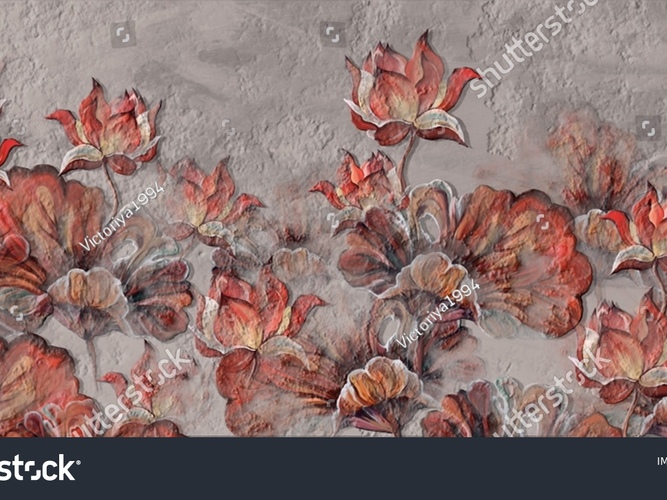 stock-photo--d-painted-water-lilies-on-a-textured-background-photo-wallpaper-in-the-interior-2154701035