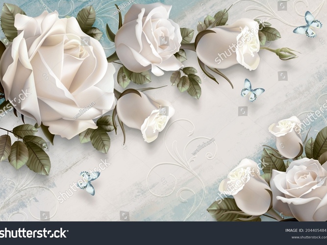 stock-photo--d-picture-wallpaper-background-of-a-bouquet-of-white-roses-with-butterflies-for-digital-printing-2044054841