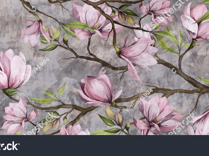 stock-photo-magnolia-branch-on-a-textured-background-pastel-colors-and-black-accents-photo-wallpaper-in-a-2009027690